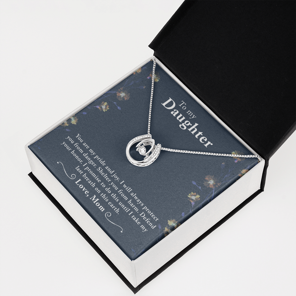 To My Daughter You Are My Pride Lucky Horseshoe Necklace Message Card 14k w CZ Crystals-Express Your Love Gifts