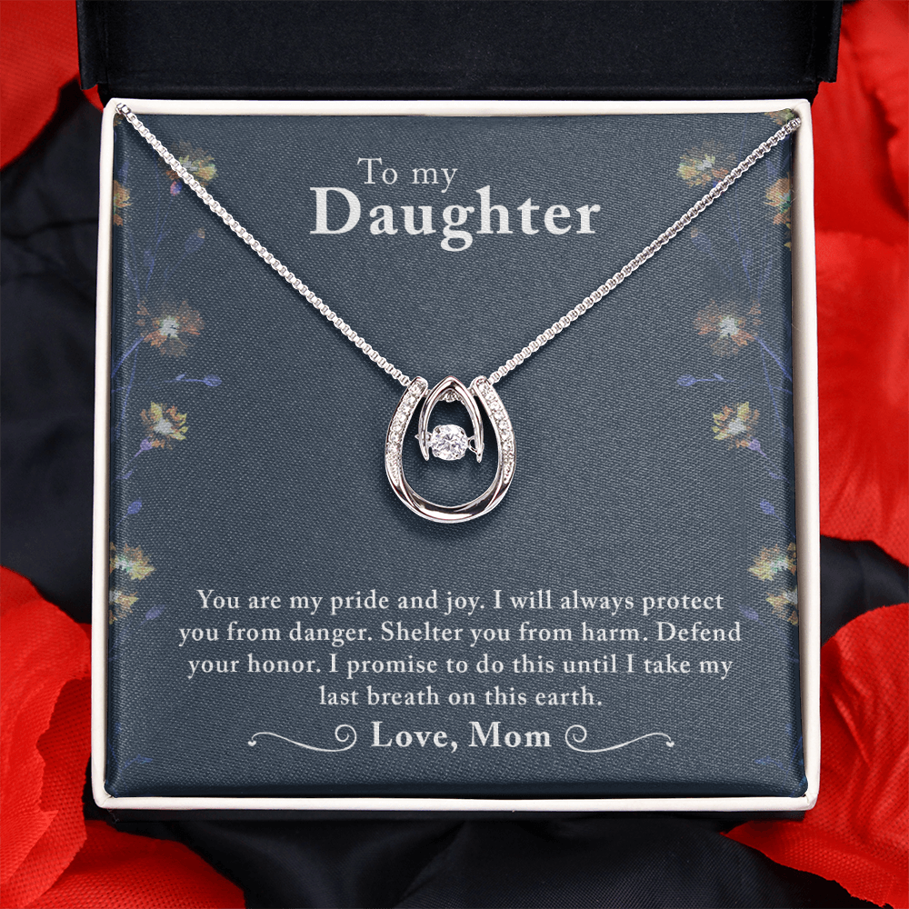 To My Daughter You Are My Pride Lucky Horseshoe Necklace Message Card 14k w CZ Crystals-Express Your Love Gifts