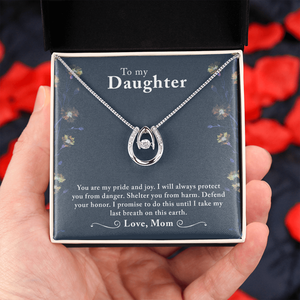 To My Daughter You Are My Pride Lucky Horseshoe Necklace Message Card 14k w CZ Crystals-Express Your Love Gifts