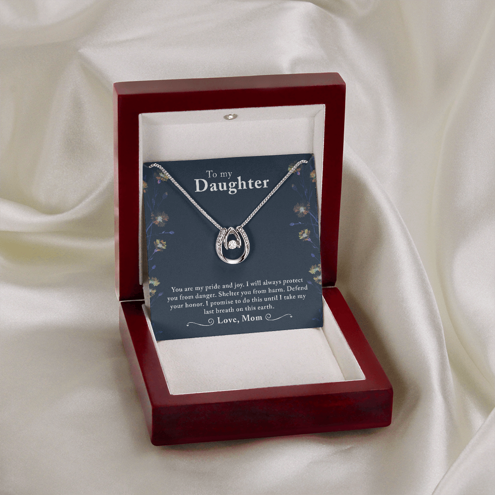 To My Daughter You Are My Pride Lucky Horseshoe Necklace Message Card 14k w CZ Crystals-Express Your Love Gifts