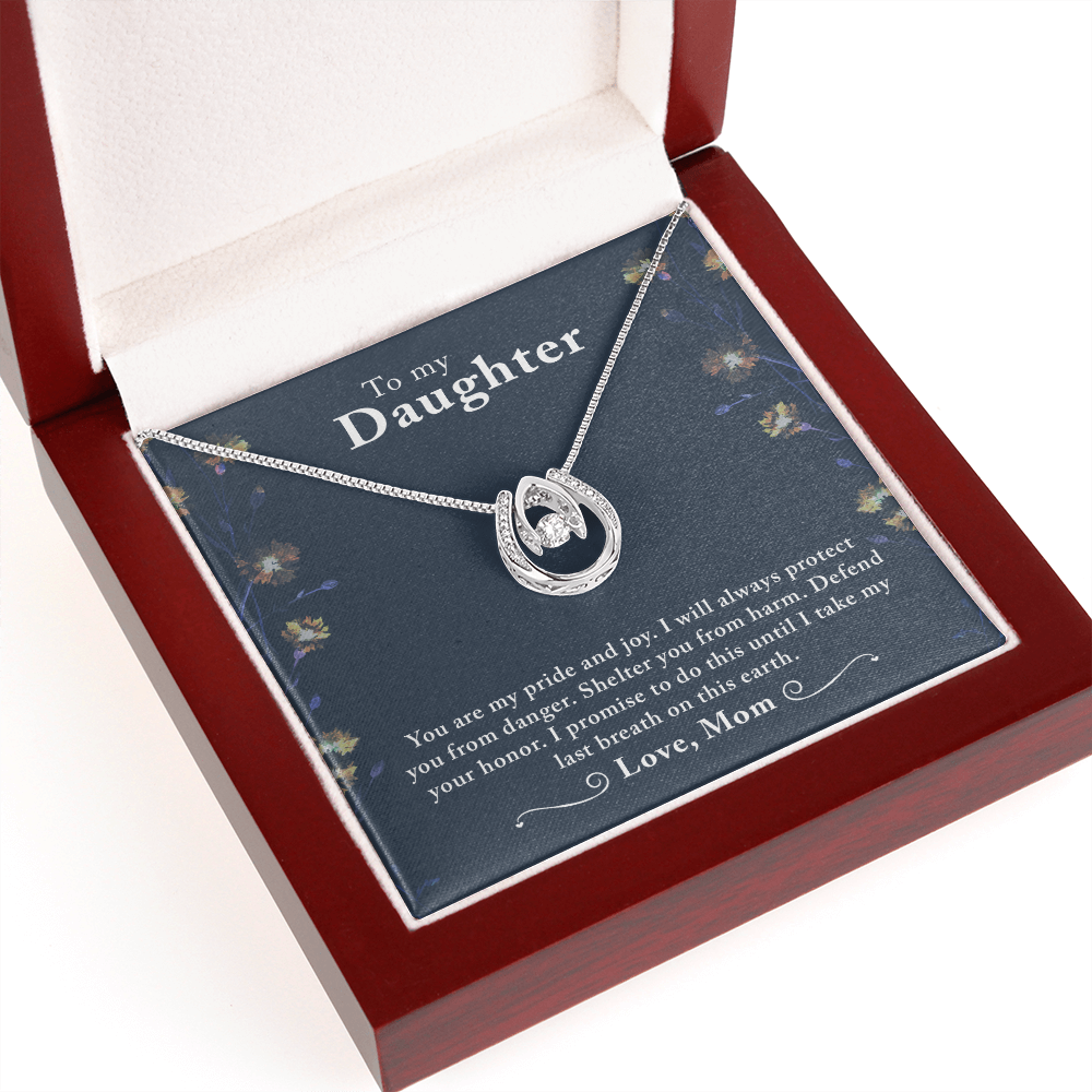 To My Daughter You Are My Pride Lucky Horseshoe Necklace Message Card 14k w CZ Crystals-Express Your Love Gifts