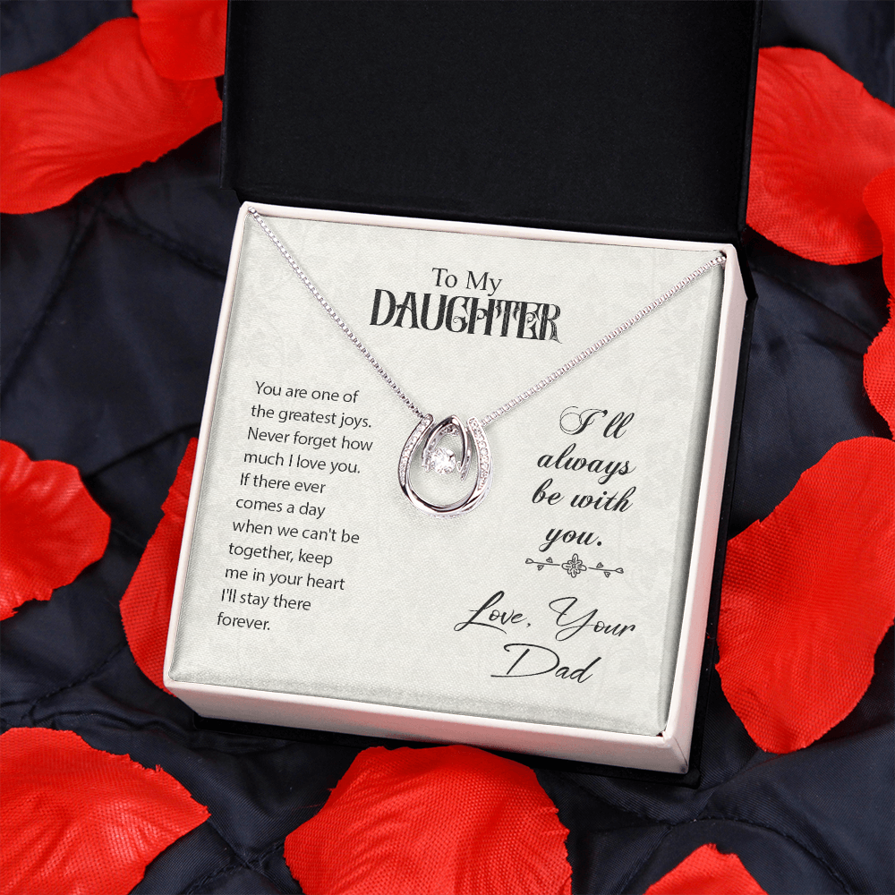 To My Daughter You Are One of the Lucky Horseshoe Necklace Message Card 14k w CZ Crystals-Express Your Love Gifts