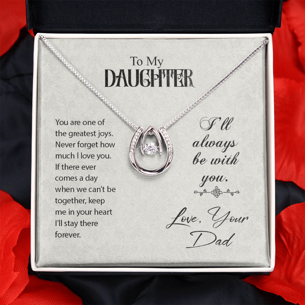 To My Daughter You Are One of the Lucky Horseshoe Necklace Message Card 14k w CZ Crystals-Express Your Love Gifts
