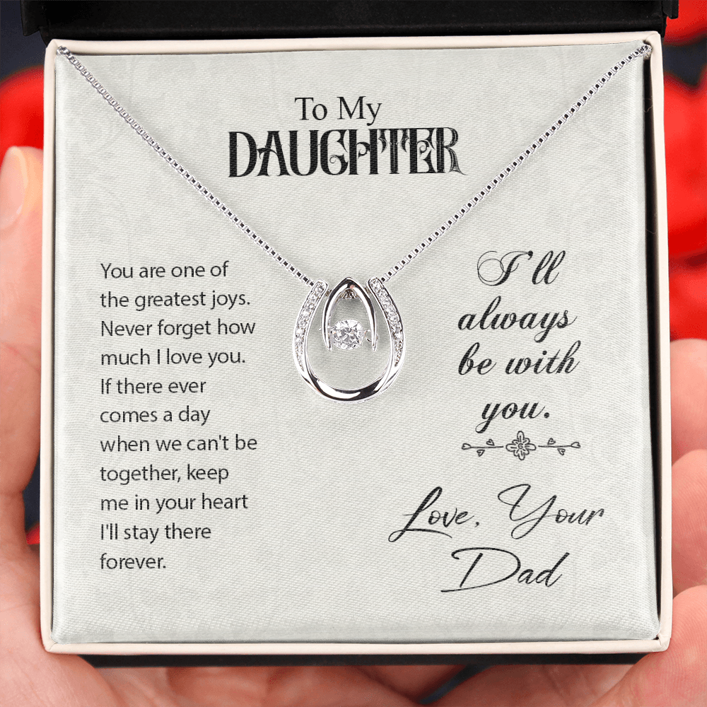 To My Daughter You Are One of the Lucky Horseshoe Necklace Message Card 14k w CZ Crystals-Express Your Love Gifts