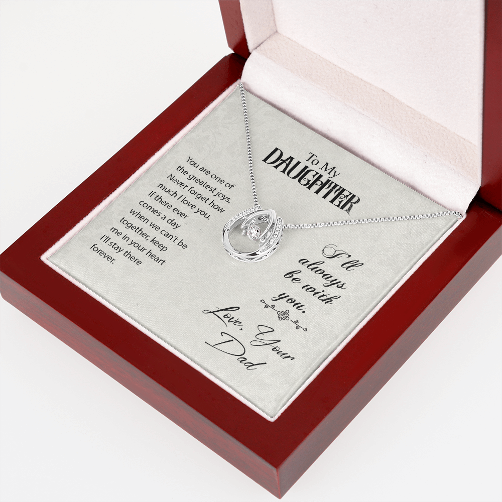 To My Daughter You Are One of the Lucky Horseshoe Necklace Message Card 14k w CZ Crystals-Express Your Love Gifts