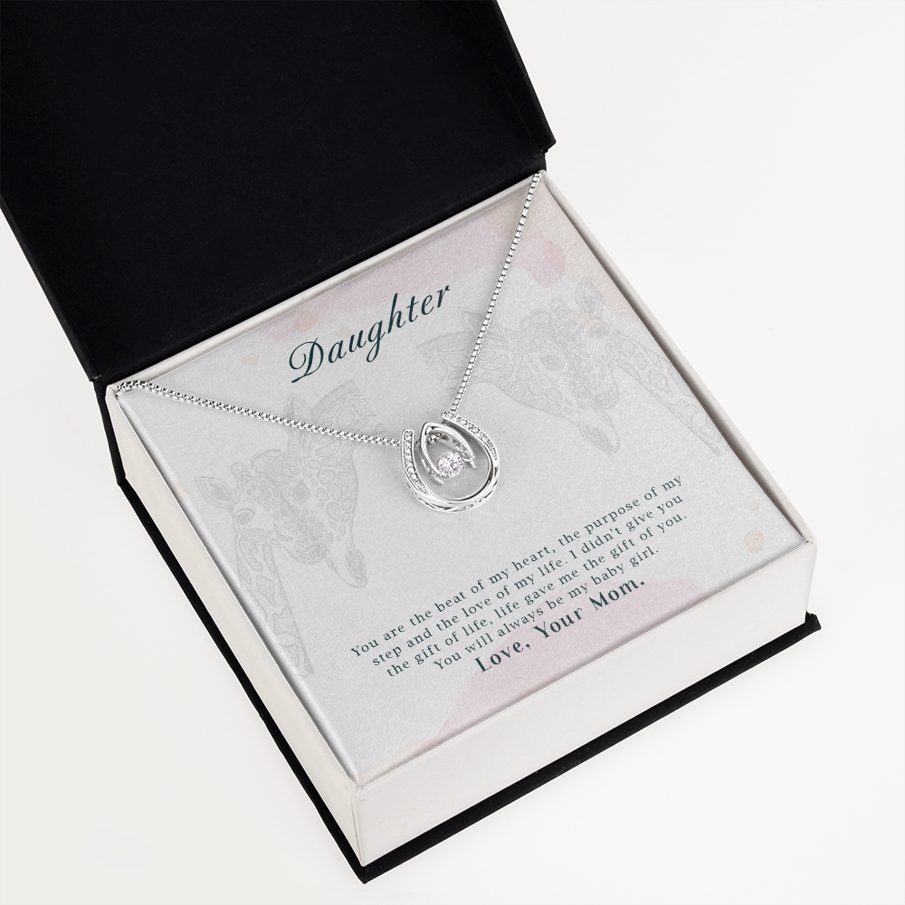 To my daughter-You Are the beat of Lucky Horseshoe Necklace Message Card 14k w CZ Crystals-Express Your Love Gifts
