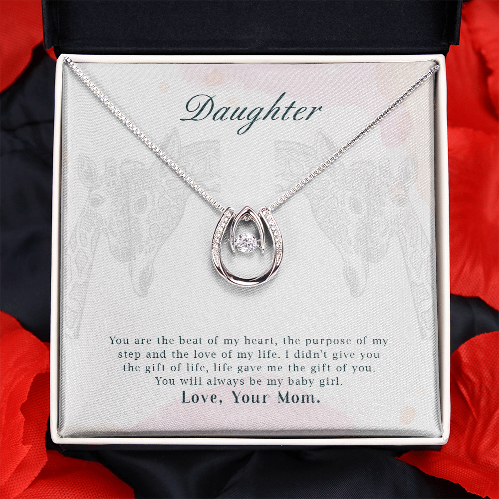 To my daughter-You Are the beat of Lucky Horseshoe Necklace Message Card 14k w CZ Crystals-Express Your Love Gifts