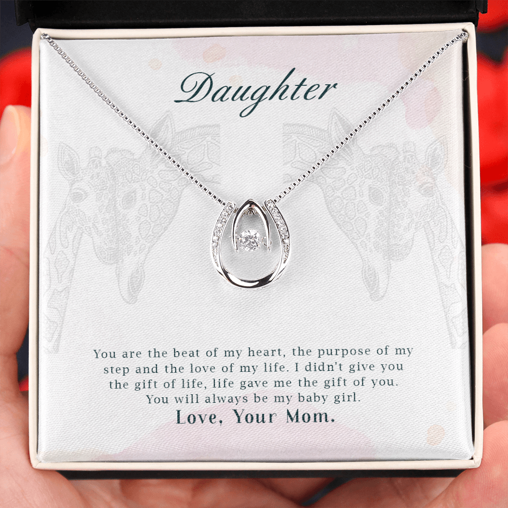 To my daughter-You Are the beat of Lucky Horseshoe Necklace Message Card 14k w CZ Crystals-Express Your Love Gifts