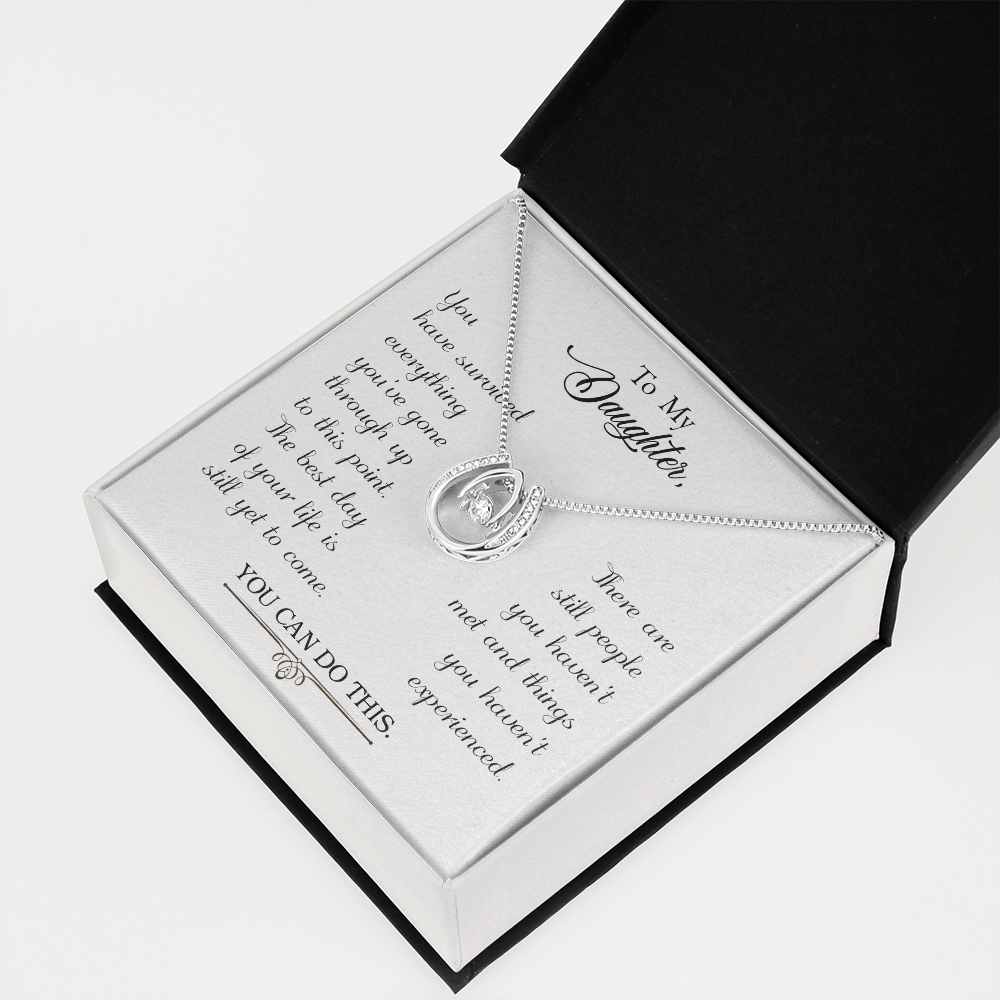 To my daughter-You have survived Lucky Horseshoe Necklace Message Card 14k w CZ Crystals-Express Your Love Gifts
