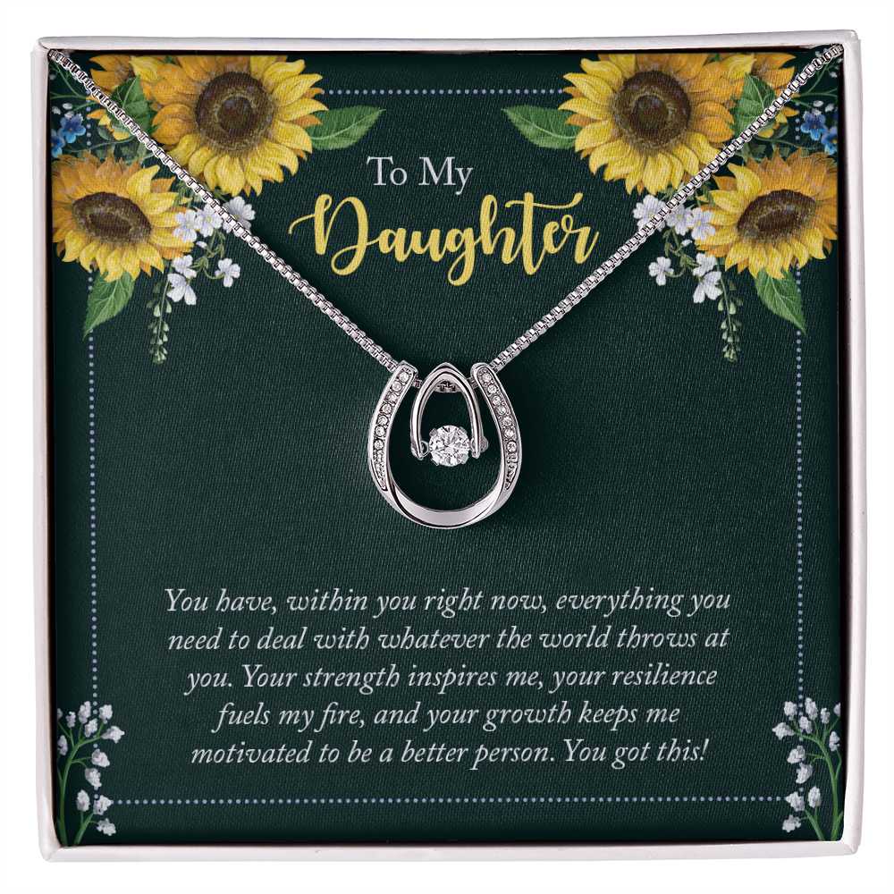 To My Daughter - you have within you right now Lucky Horseshoe Necklace Message Card 14k w CZ Crystals-Express Your Love Gifts