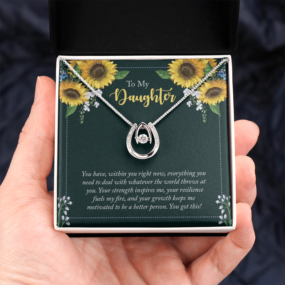 To My Daughter - you have within you right now Lucky Horseshoe Necklace Message Card 14k w CZ Crystals-Express Your Love Gifts