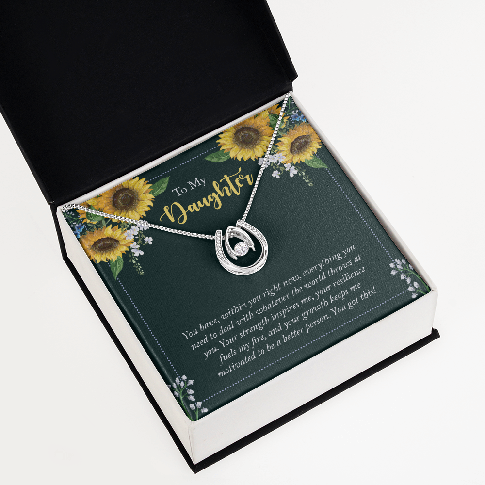 To My Daughter - you have within you right now Lucky Horseshoe Necklace Message Card 14k w CZ Crystals-Express Your Love Gifts