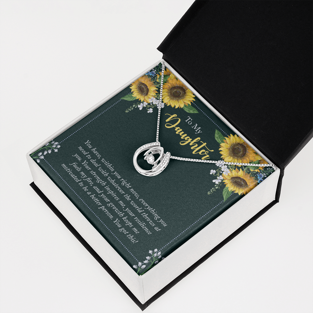 To My Daughter - you have within you right now Lucky Horseshoe Necklace Message Card 14k w CZ Crystals-Express Your Love Gifts