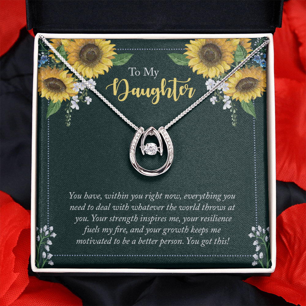 To My Daughter - you have within you right now Lucky Horseshoe Necklace Message Card 14k w CZ Crystals-Express Your Love Gifts
