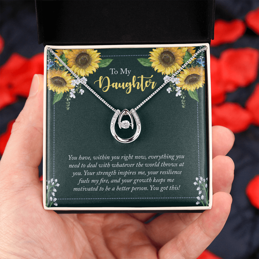 To My Daughter - you have within you right now Lucky Horseshoe Necklace Message Card 14k w CZ Crystals-Express Your Love Gifts