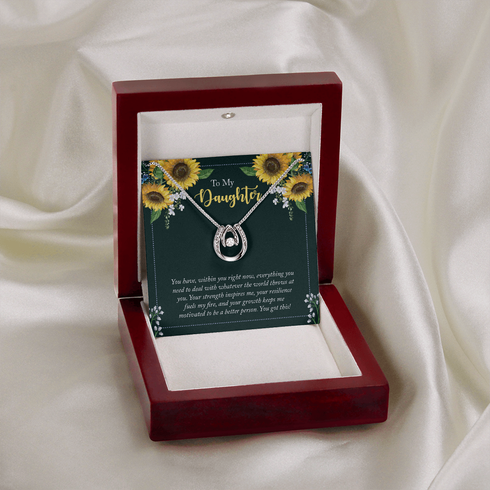 To My Daughter - you have within you right now Lucky Horseshoe Necklace Message Card 14k w CZ Crystals-Express Your Love Gifts