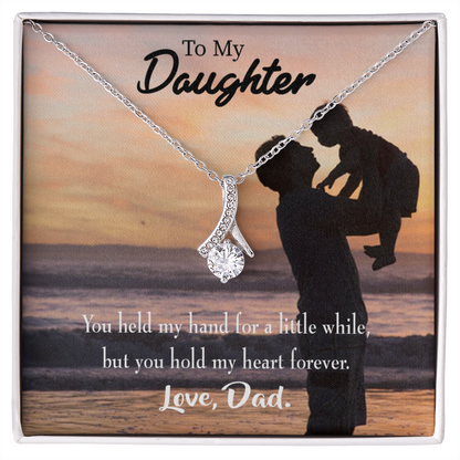 To My Daughter You Held My Hand From Dad Alluring Ribbon Necklace Message Card-Express Your Love Gifts