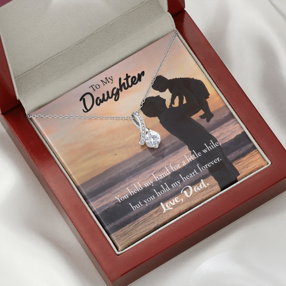 To My Daughter You Held My Hand From Dad Alluring Ribbon Necklace Message Card-Express Your Love Gifts