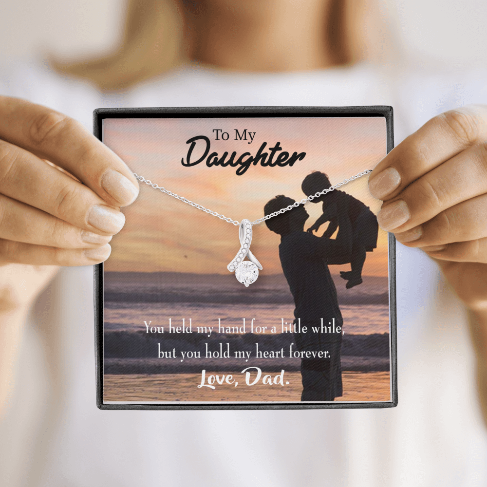 To My Daughter You Held My Hand From Dad Alluring Ribbon Necklace Message Card-Express Your Love Gifts