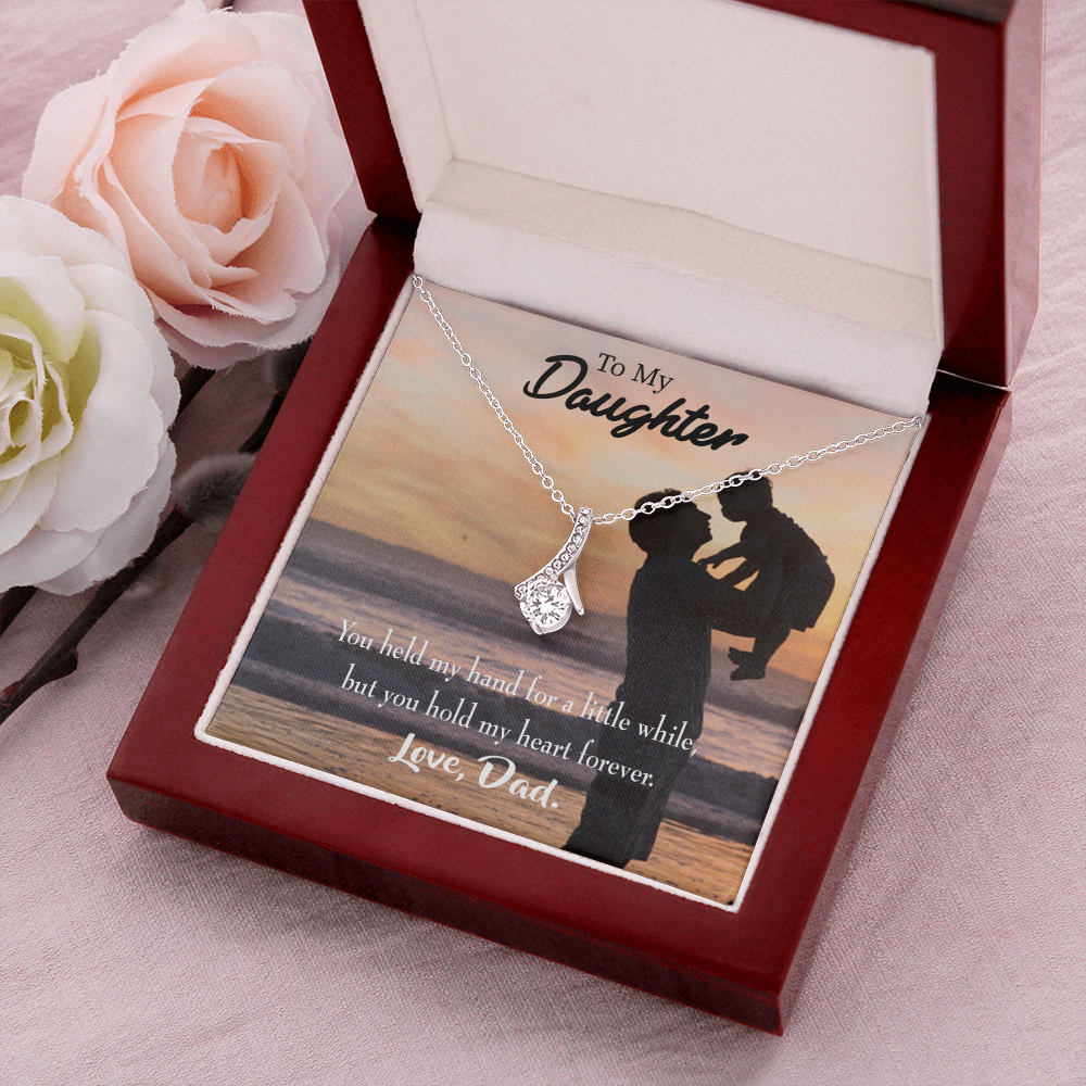 To My Daughter You Held My Hand From Dad Alluring Ribbon Necklace Message Card-Express Your Love Gifts