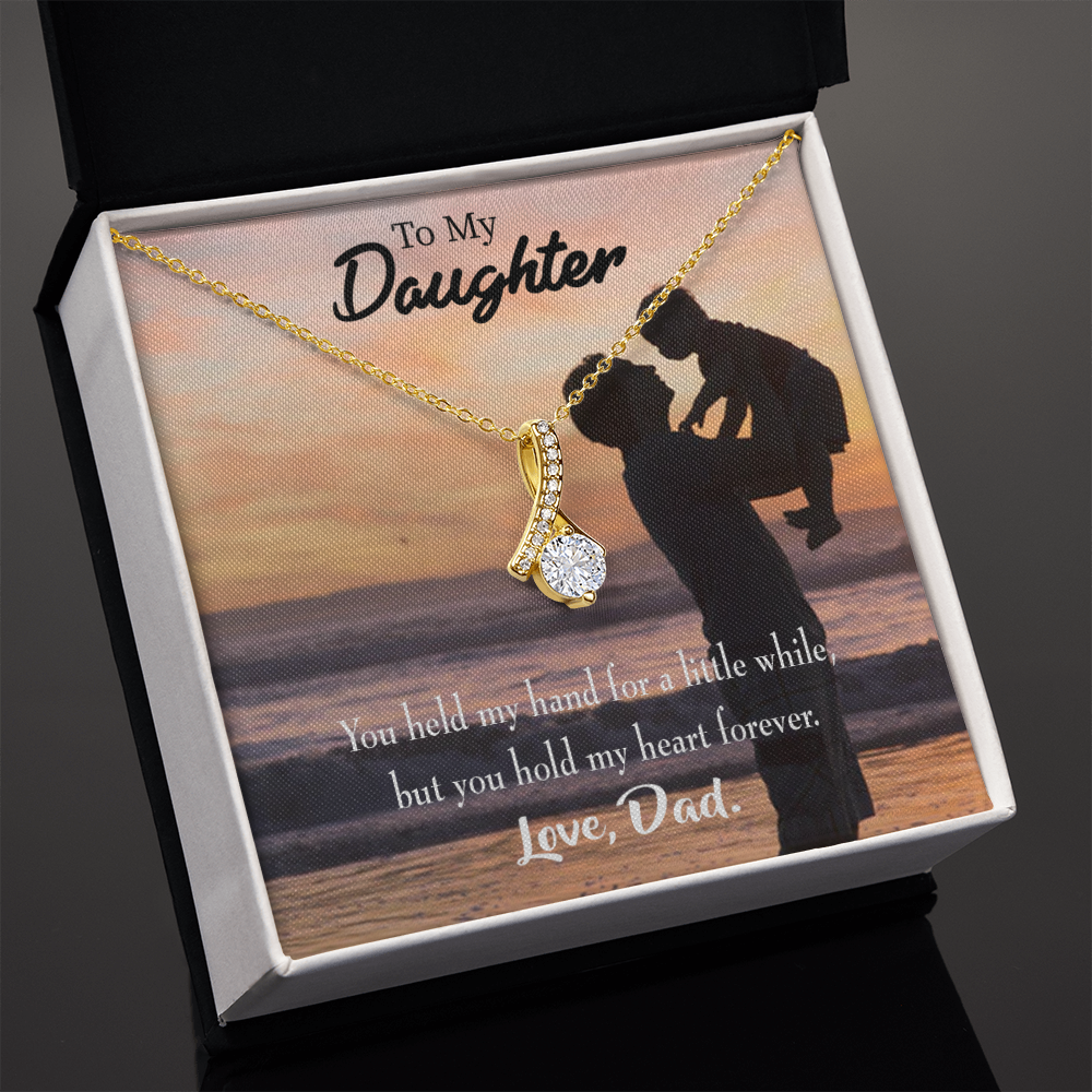 To My Daughter You Held My Hand From Dad Alluring Ribbon Necklace Message Card-Express Your Love Gifts