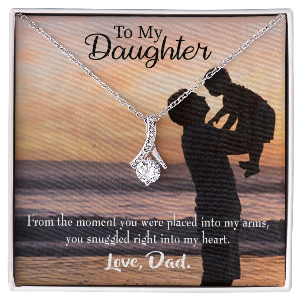 To My Daughter You Snuggled Into Dad's Heart Alluring Ribbon Necklace Message Card-Express Your Love Gifts