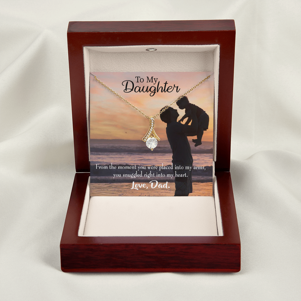 To My Daughter You Snuggled Into Dad's Heart Alluring Ribbon Necklace Message Card-Express Your Love Gifts