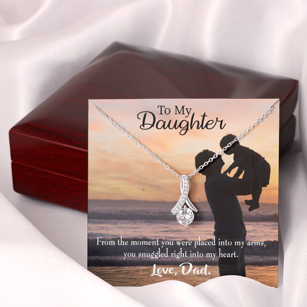 To My Daughter You Snuggled Into Dad's Heart Alluring Ribbon Necklace Message Card-Express Your Love Gifts