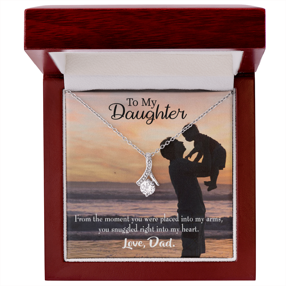 To My Daughter You Snuggled Into Dad's Heart Alluring Ribbon Necklace Message Card-Express Your Love Gifts