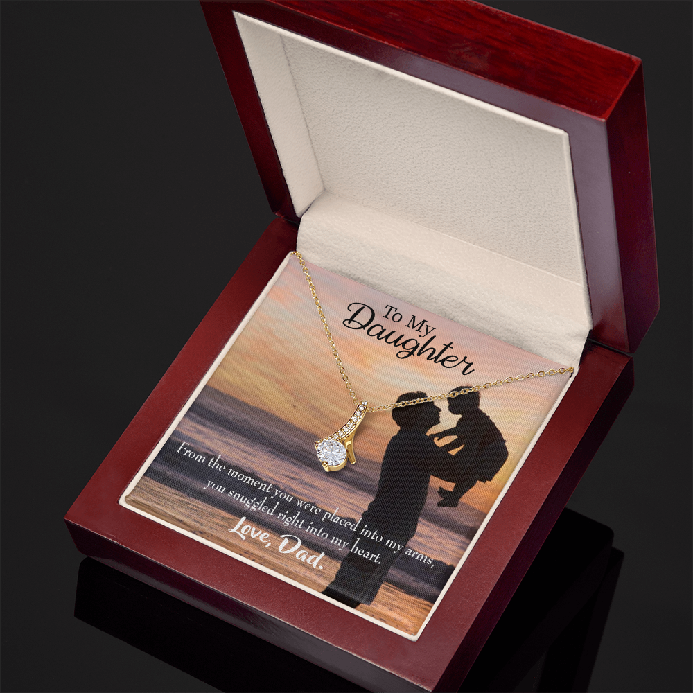 To My Daughter You Snuggled Into Dad's Heart Alluring Ribbon Necklace Message Card-Express Your Love Gifts