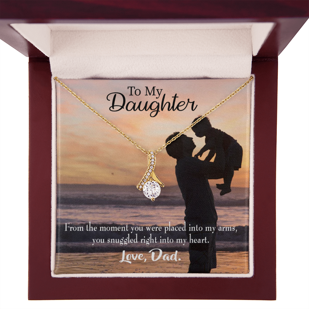 To My Daughter You Snuggled Into Dad's Heart Alluring Ribbon Necklace Message Card-Express Your Love Gifts