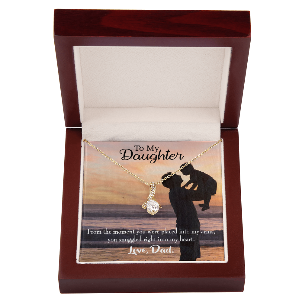 To My Daughter You Snuggled Into Dad's Heart Alluring Ribbon Necklace Message Card-Express Your Love Gifts
