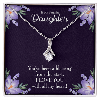 To My Daughter You've Been a Blessing Alluring Ribbon Necklace Message Card-Express Your Love Gifts