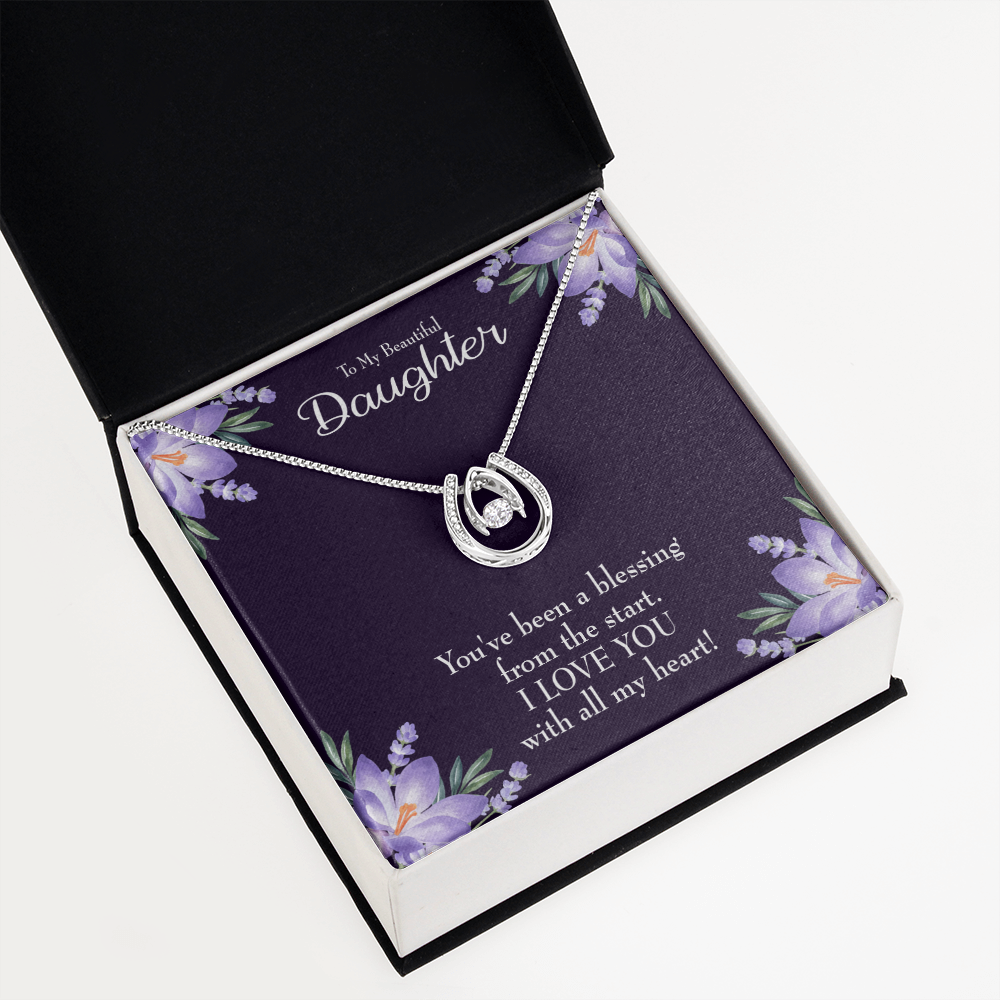 To My Daughter You've Been a Blessing Lucky Horseshoe Necklace Message Card 14k w CZ Crystals-Express Your Love Gifts