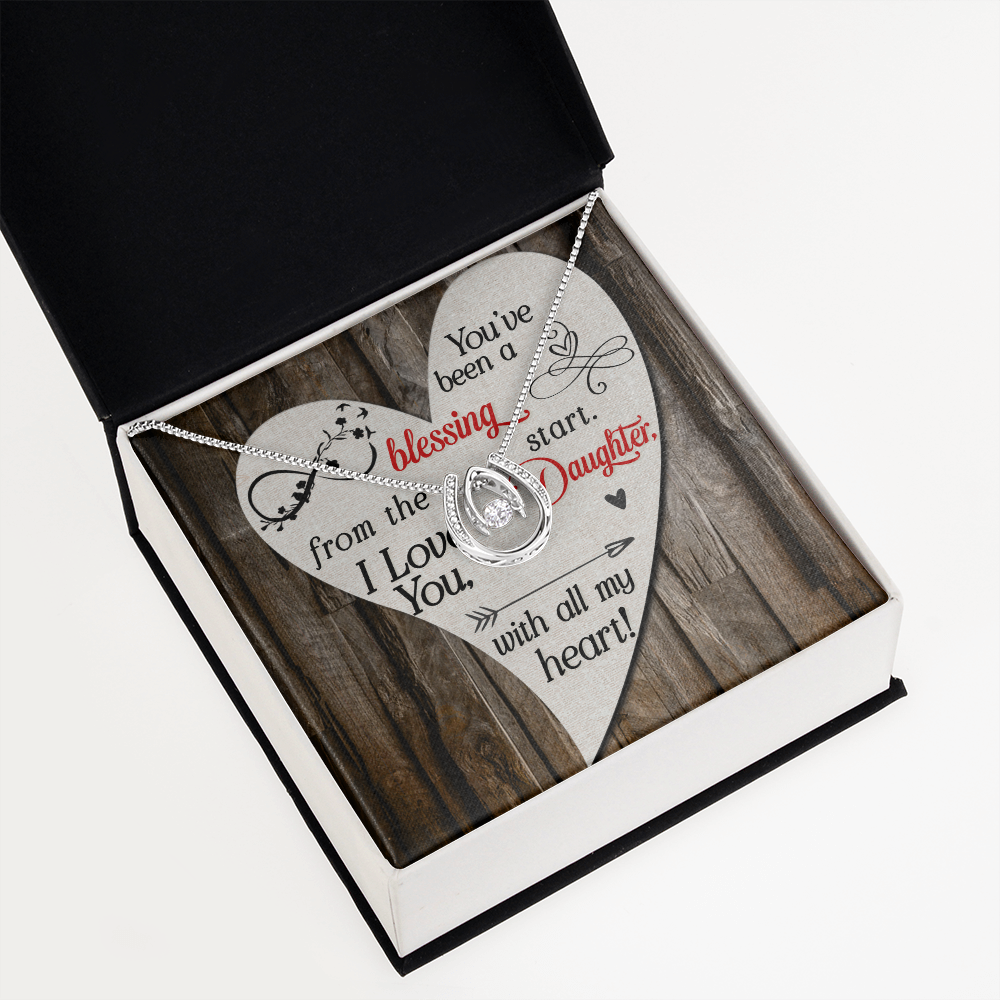 To My Daughter You’ve been a blessing Lucky Horseshoe Necklace Message Card 14k w CZ Crystals-Express Your Love Gifts