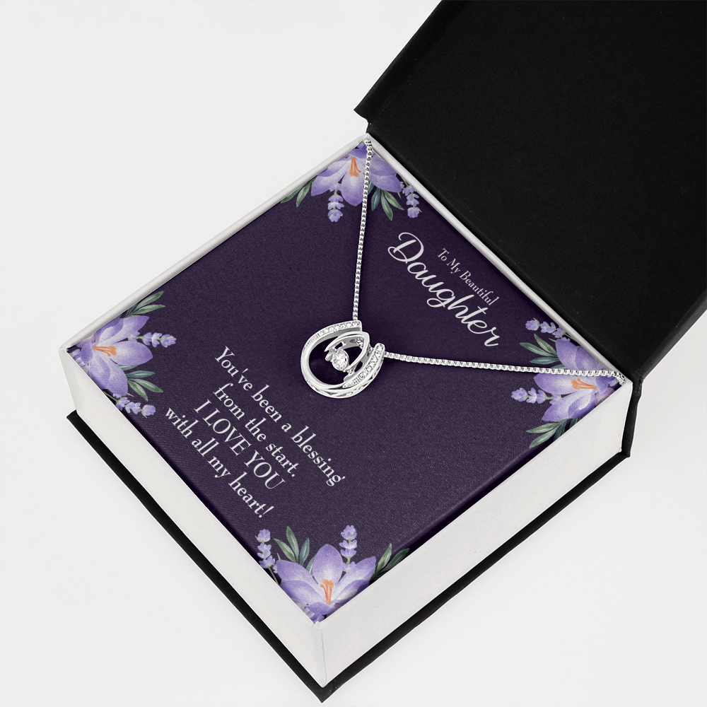 To My Daughter You've Been a Blessing Lucky Horseshoe Necklace Message Card 14k w CZ Crystals-Express Your Love Gifts