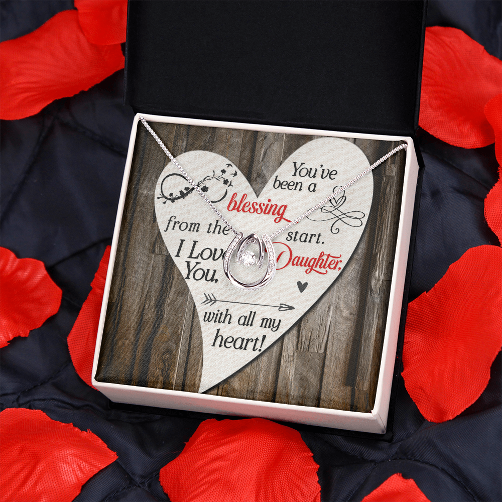 To My Daughter You’ve been a blessing Lucky Horseshoe Necklace Message Card 14k w CZ Crystals-Express Your Love Gifts