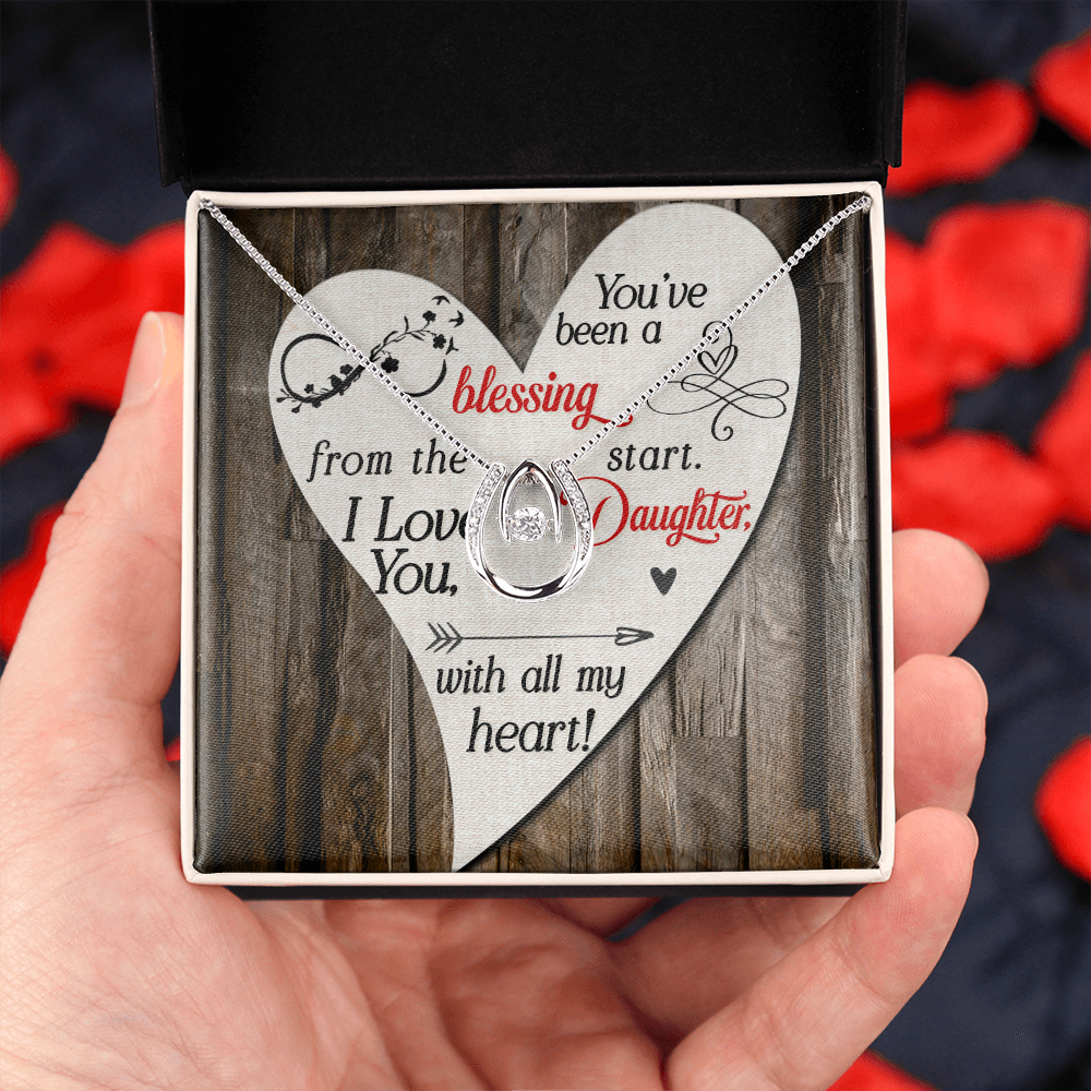 To My Daughter You’ve been a blessing Lucky Horseshoe Necklace Message Card 14k w CZ Crystals-Express Your Love Gifts