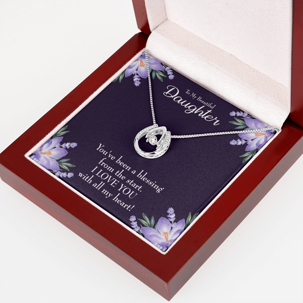 To My Daughter You've Been a Blessing Lucky Horseshoe Necklace Message Card 14k w CZ Crystals-Express Your Love Gifts