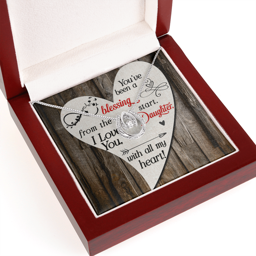 To My Daughter You’ve been a blessing Lucky Horseshoe Necklace Message Card 14k w CZ Crystals-Express Your Love Gifts