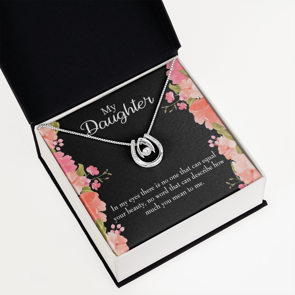 To My Daughter Your Beauty Lucky Horseshoe Necklace Message Card 14k w CZ Crystals-Express Your Love Gifts