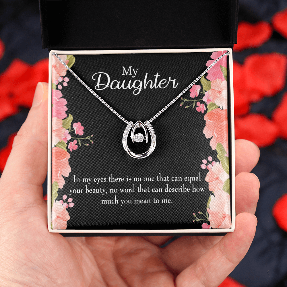 To My Daughter Your Beauty Lucky Horseshoe Necklace Message Card 14k w CZ Crystals-Express Your Love Gifts