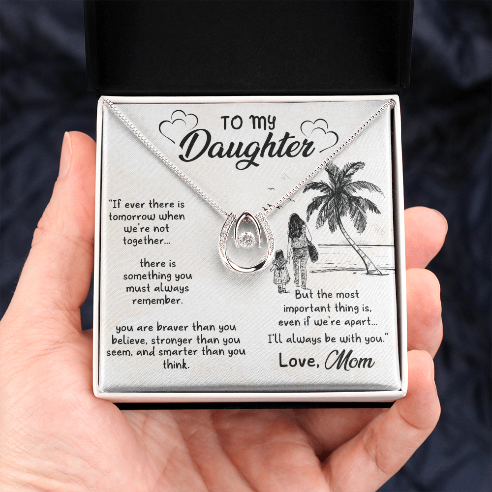 To my daughter2-01 Lucky Horseshoe Necklace Message Card 14k w CZ Crystals-Express Your Love Gifts