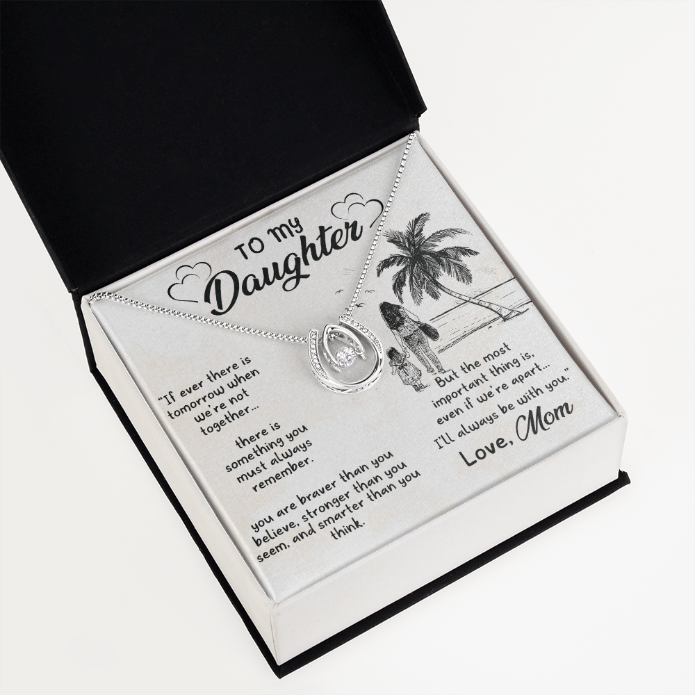 To my daughter2-01 Lucky Horseshoe Necklace Message Card 14k w CZ Crystals-Express Your Love Gifts