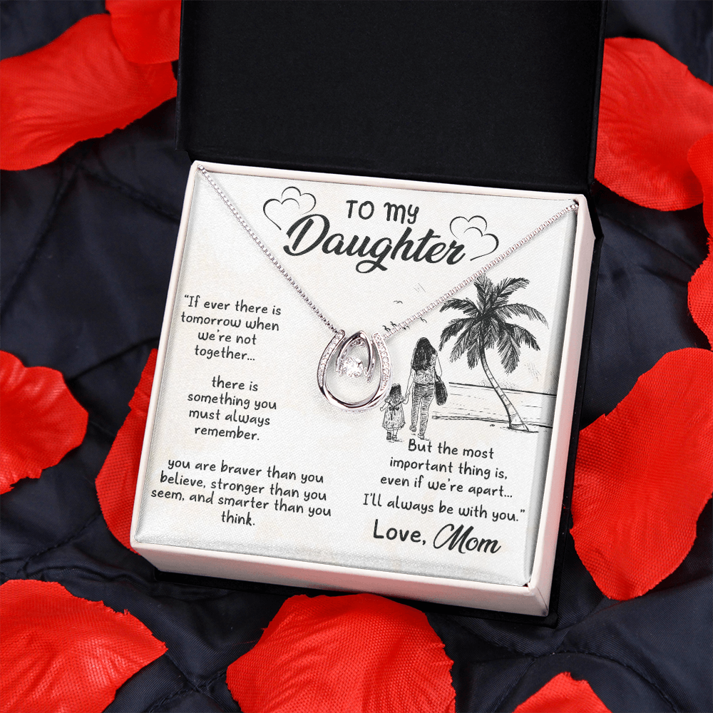 To my daughter2-01 Lucky Horseshoe Necklace Message Card 14k w CZ Crystals-Express Your Love Gifts