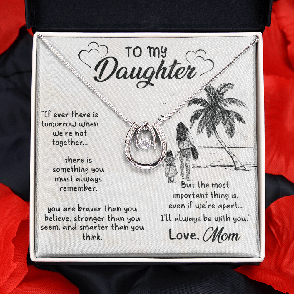 To my daughter2-01 Lucky Horseshoe Necklace Message Card 14k w CZ Crystals-Express Your Love Gifts