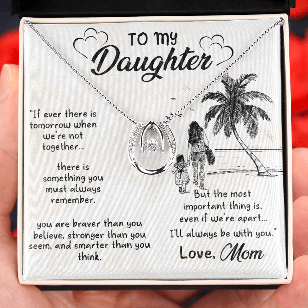 To my daughter2-01 Lucky Horseshoe Necklace Message Card 14k w CZ Crystals-Express Your Love Gifts
