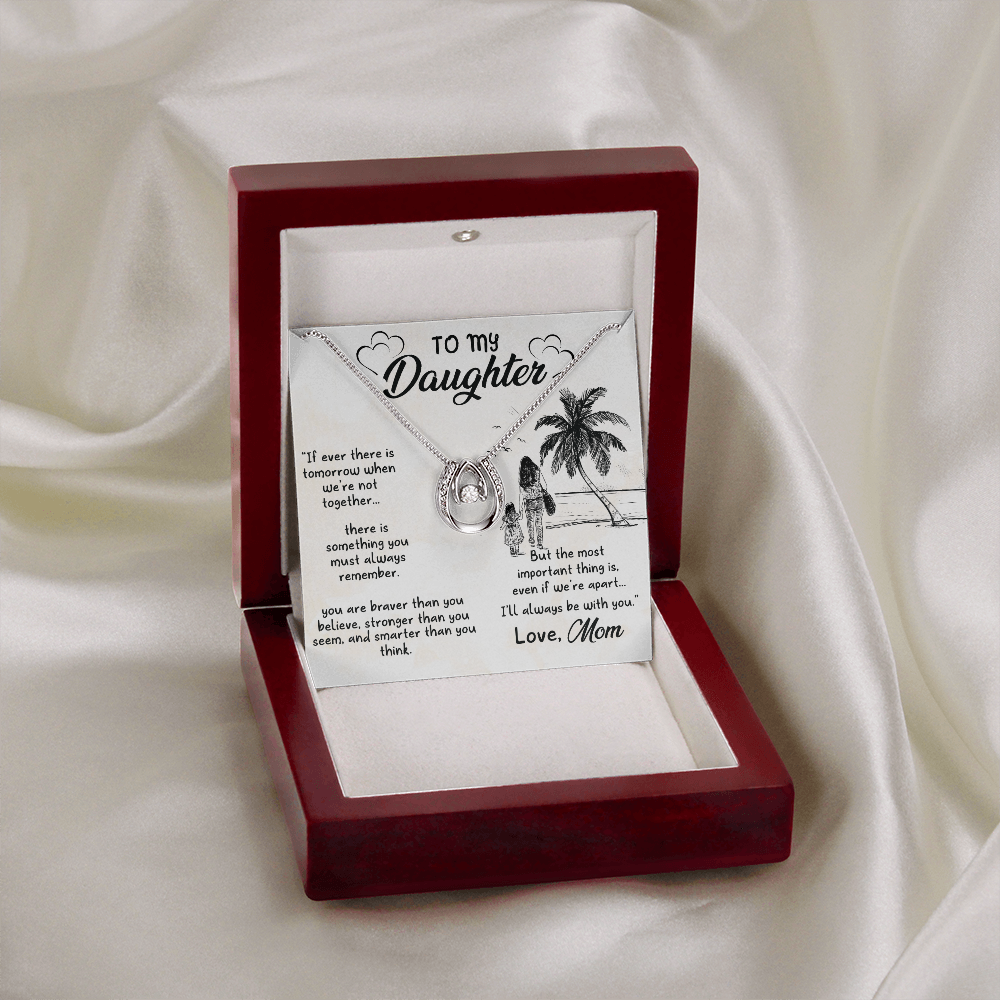 To my daughter2-01 Lucky Horseshoe Necklace Message Card 14k w CZ Crystals-Express Your Love Gifts