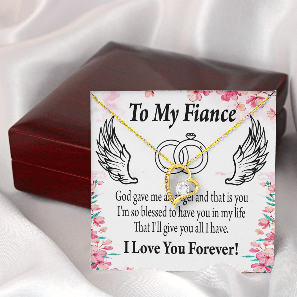 To My Fiancee God Gave Me an Angel Forever Necklace w Message Card-Express Your Love Gifts
