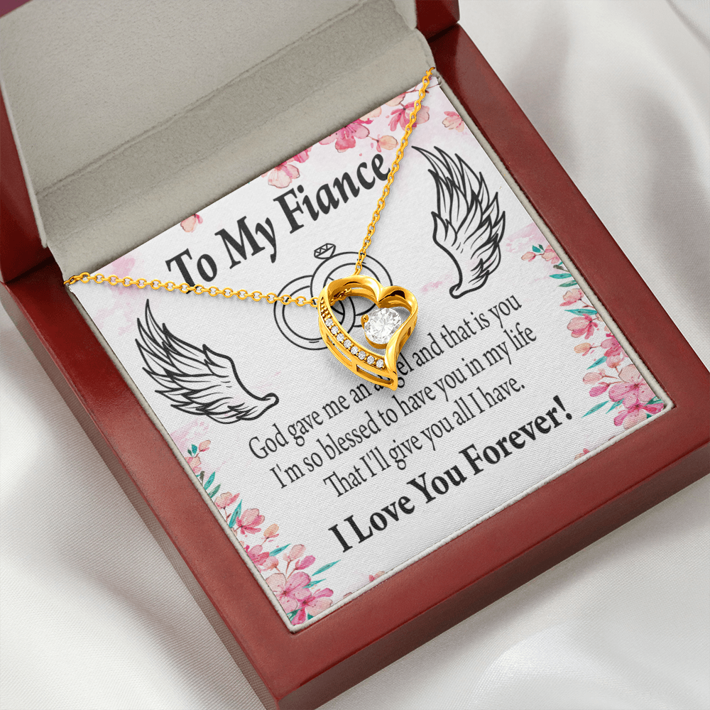 To My Fiancee God Gave Me an Angel Forever Necklace w Message Card-Express Your Love Gifts